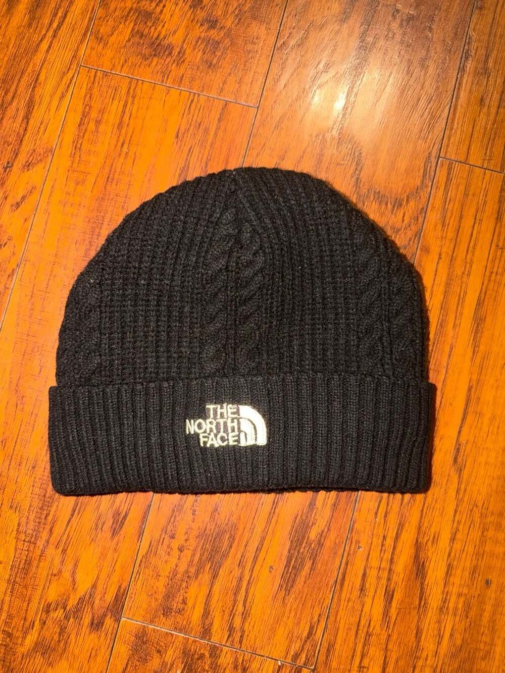 The North Face Black Cable Knit Fleece Lined Winter Beanie Hat